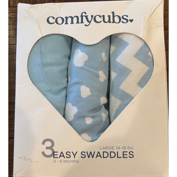Comfy Cubs 3-Pack Easy‎ Swaddles Large 3-6 Months 14-18 Lbs 100% Cotton - Picture 1 of 5